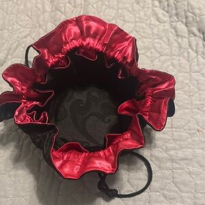 Red and Black Satin Drawstring Bag
Great for makeup or travel jewelry